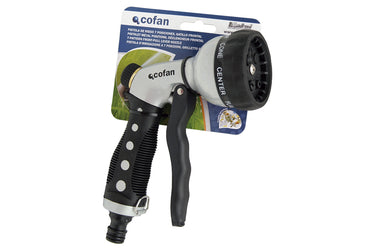 Cofan – Pistola de Riego Metálica con 7 Posiciones | Ergonómica y Resistente | Para Césped, Jardín y Limpieza